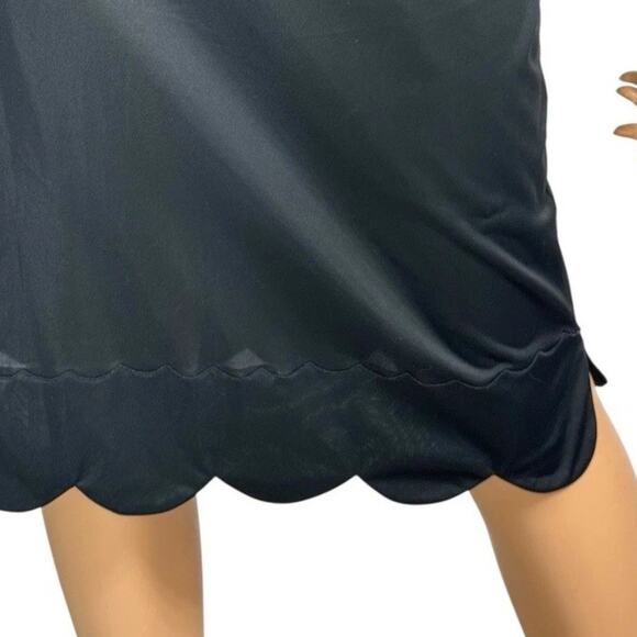 Vintage Slip Skirt Womens M Black Scalloped Shadow Panel Nylon Tricot Whimsigoth - Picture 5 of 10